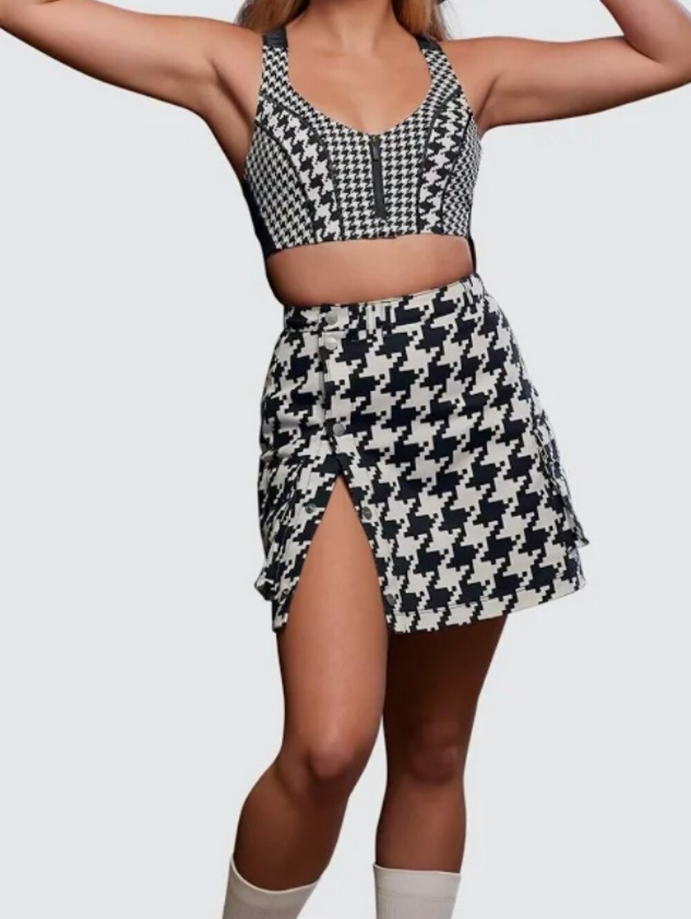 adidas x Ivy Park 3-Stripe Cargo Skirt — Houndstooth